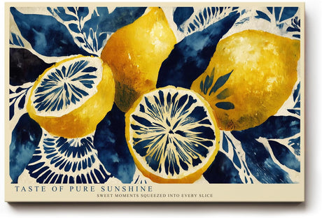 Paul Sinus Wandbild 120x80cm Zitronen Illustration blau gelb mediterrane Kunst modernes Fruchtmotiv Kunstdruck grosses Wandbild 120x80cm frische Wanddekoration fuer Kueche Esszimmer Wohnzimmer