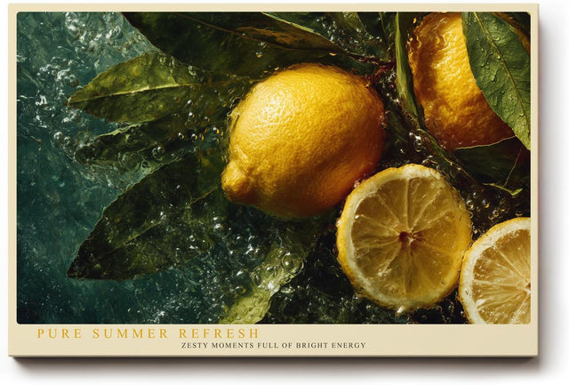 Paul Sinus Wandbild 120x80cm Zitronen Stillleben frische Fruechte im Wasser sommerliche Naturfotografie gelb gruene Farben moderne Kuechen Wanddekoration fuer Esszimmer Wohnzimmer