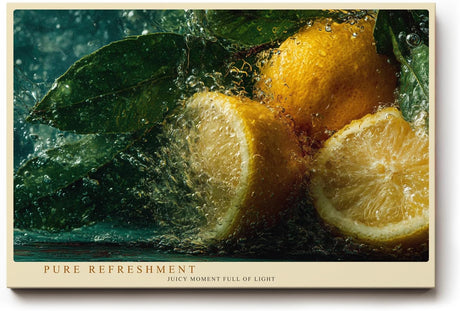 Paul Sinus Wandbild 120x80cm Zitronen mit Wasserspritzern frisches Frucht Stillleben gruene Blaetter lebendige Kuechenkunst moderne Leinwand Wanddekoration fuer Kueche Esszimmer Bar
