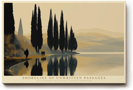 Paul Sinus Wandbild 120x80cm Zypressen am ruhigen Seeufer mediterrane Landschaftskunst