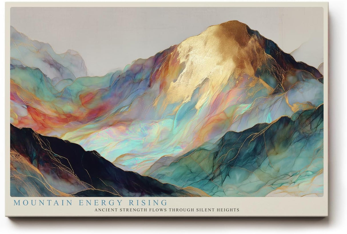 Paul Sinus Wandbild 120x80cm abstrakte Berglandschaft modern bunt goldene Berge Kunst Landschaft Gemälde stilvolle