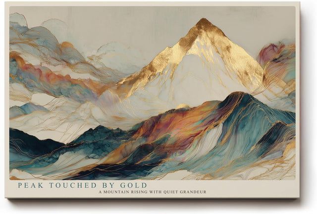 Paul Sinus Wandbild 120x80cm abstrakte Berglandschaft modern gold blau elegante Kunst Kunstdruck grosses Kunstbild stilvolle Wanddekoration fuer Wohnzimmer Büro