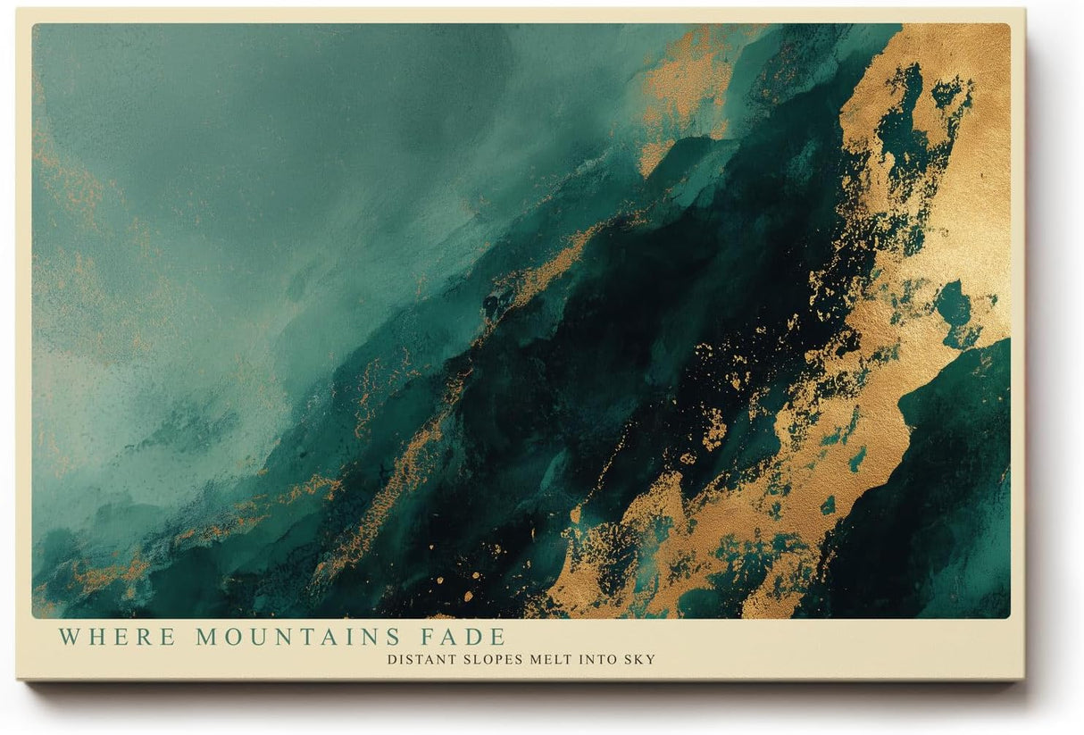 Paul Sinus Wandbild 120x80cm abstrakte Berglandschaft modern gruen gold Kunst Kunstdruck grosses Wandbild 120x80cm elegante Natur Wanddekoration fuer Wohnzimmer Büro