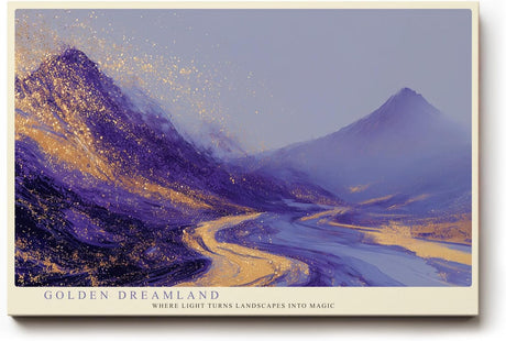Paul Sinus Wandbild 120x80cm abstrakte Berglandschaft violett gold moderne Landschaftskunst traumhafte Naturmalerei grosses Kunstbild Wanddekoration fuer Wohnzimmer Büro