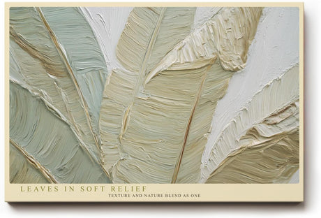 Paul Sinus Wandbild 120x80cm abstrakte Blattstruktur modern beige gruen Naturrelief Kunstdruck grosses Wandbild 120x80cm elegante Wanddekoration fuer Wohnzimmer Büro