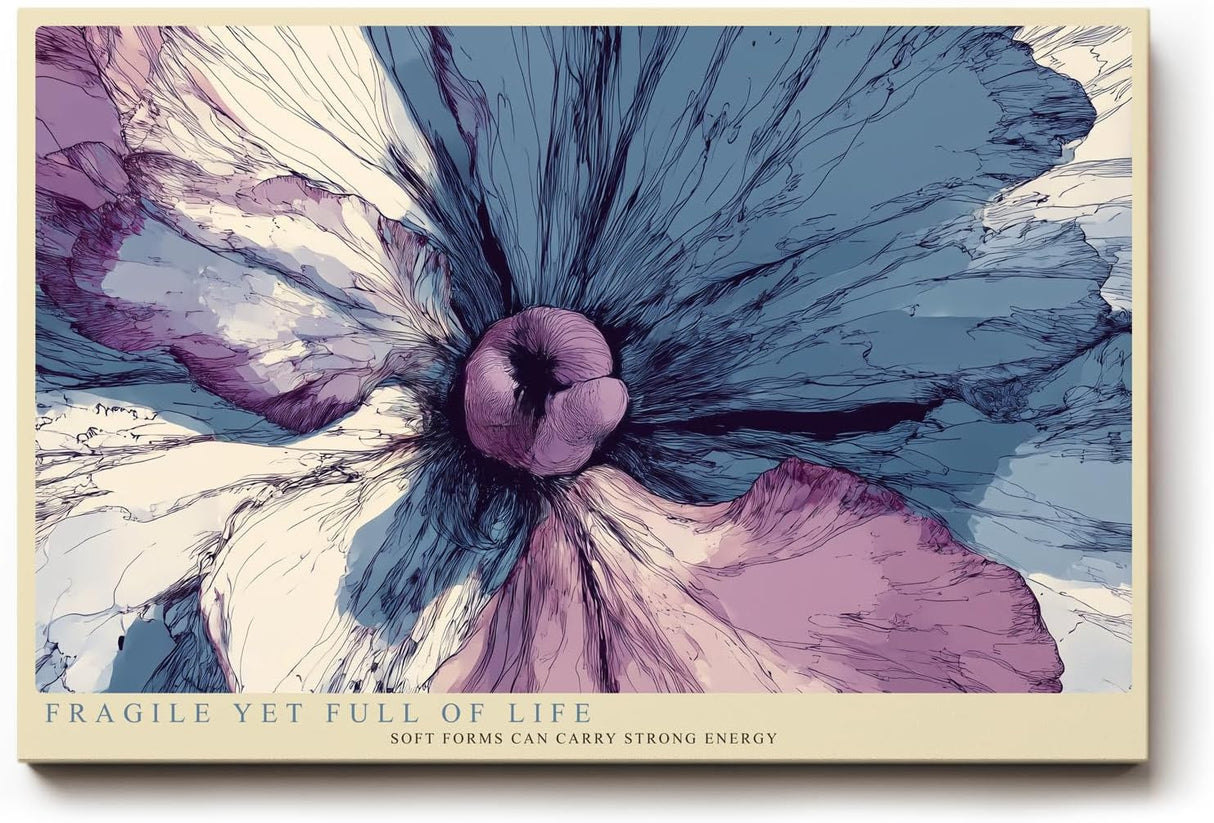 Paul Sinus Wandbild 120x80cm abstrakte Bluete moderne florale Kunst in Blau und Violett kuenstlerische Makro Blume stilvolle Wanddekoration fuer Wohnzimmer Büro