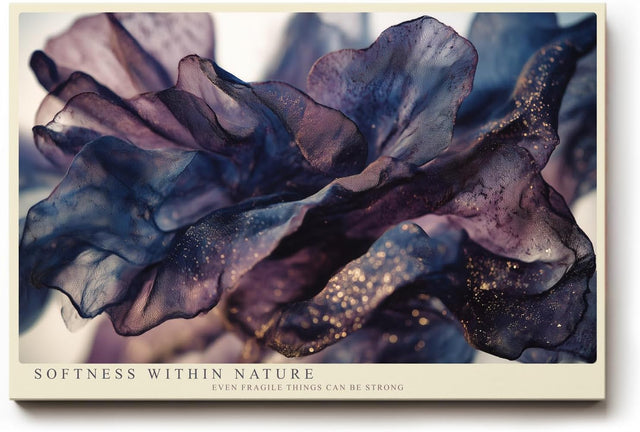Paul Sinus Wandbild 120x80cm abstrakte Blumen modern violett blau goldene Akzente florale Kunst grosses Kunstbild elegante Wanddekoration fuer Wohnzimmer Büro