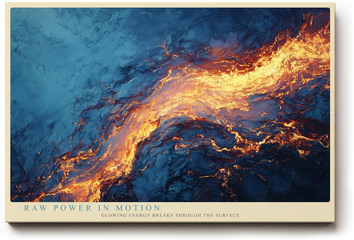 Paul Sinus Wandbild 120x80cm abstrakte Energie modern blau orange Lava Stil Kunst Kunstdruck grosses Kunstbild dynamische Wanddekoration fuer Wohnzimmer Büro