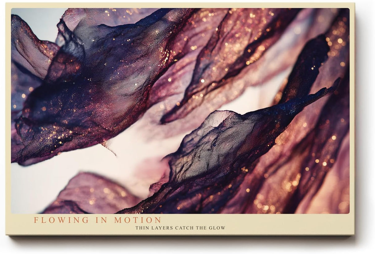 Paul Sinus Wandbild 120x80cm abstrakte Farbbewegung moderne Fluid Kunst violett goldene Strukturen elegantes Kunstmotiv stilvolle Wanddekoration fuer Wohnzimmer Büro