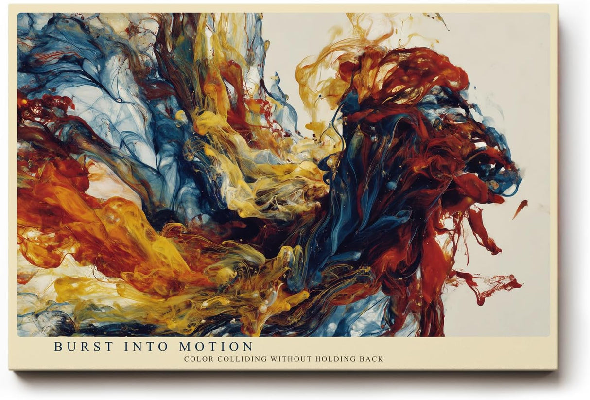 Paul Sinus Wandbild 120x80cm abstrakte Farbexplosion moderne Kunst rot blau gelb dynamische Malerei grosses Kunstbild stilvolle Wanddekoration fuer Wohnzimmer Büro Atelier
