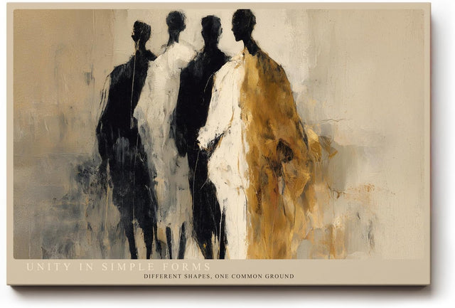 Paul Sinus Wandbild 120x80cm abstrakte Figuren modern beige schwarz gold Kunst Kunstdruck grosses Kunstbild stilvolle Wanddekoration fuer Wohnzimmer Büro Flur