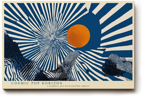 Paul Sinus Wandbild 120x80cm abstrakte Grafik Landschaft mit Sonne Pop Art Stil blau orange modernes Kunstbild grafische Wanddekoration für Wohnzimmer Büro Atelier