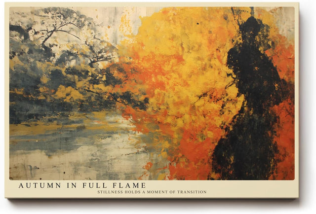 Paul Sinus Wandbild 120x80cm abstrakte Herbst Landschaft orange gelb moderne Malerei Natur Kunstdruck grosses Kunstbild warme Wanddekoration fuer Wohnzimmer Büro