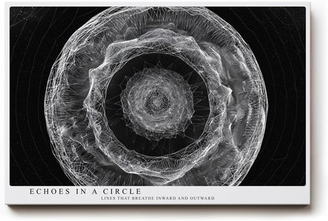 Paul Sinus Wandbild 120x80cm abstrakte Kreisstruktur monochrom moderne Linienkunst schwarz weiss spirituelle Geometrie grosses Kunstbild Wanddekoration fuer Wohnzimmer Büro Flur