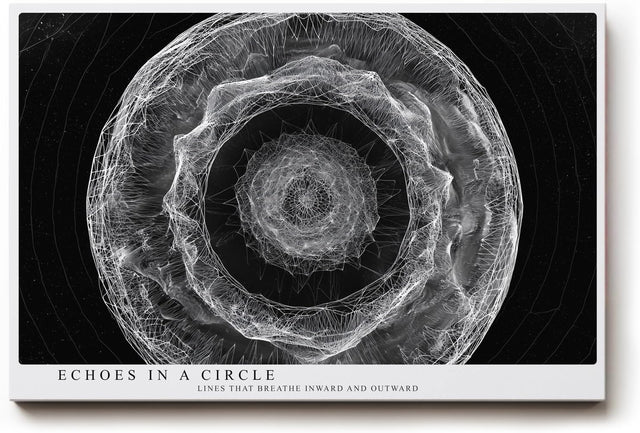 Paul Sinus Wandbild 120x80cm abstrakte Kreisstruktur monochrom moderne Linienkunst schwarz weiss spirituelle Geometrie grosses Kunstbild Wanddekoration fuer Wohnzimmer Büro Flur