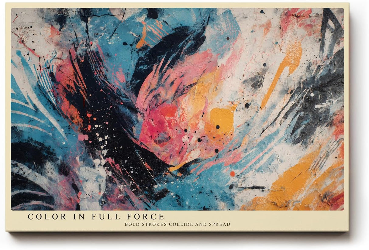 Paul Sinus Wandbild 120x80cm abstrakte Kunst modern blau orange dynamische Farbexplosion Kunstdruck grosses Wandbild 120x80cm kreative Wanddekoration fuer Wohnzimmer Büro