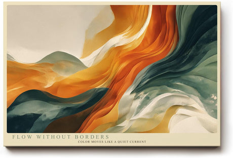 Paul Sinus Wandbild 120x80cm abstrakte Landschaft fliessende Farben orange gruen moderne Kunst stilvolle abstrakte Wanddekoration fuer Wohnzimmer Büro