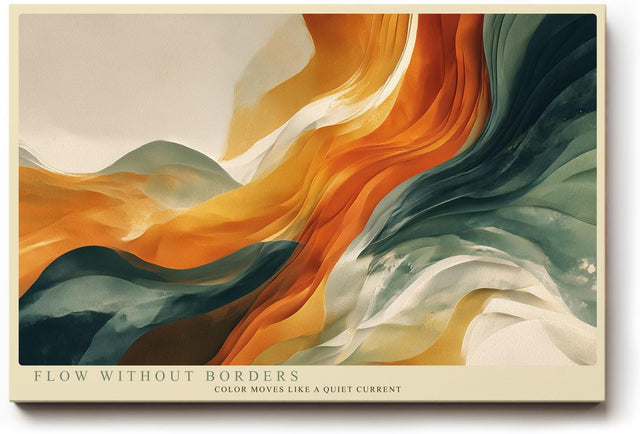 Paul Sinus Wandbild 120x80cm abstrakte Landschaft fliessende Farben orange gruen moderne Kunst stilvolle abstrakte Wanddekoration fuer Wohnzimmer Büro
