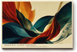 Paul Sinus Wandbild 120x80cm abstrakte Landschaft modern orange blau organische Formen Kunst Kunstdruck grosses Kunstbild moderne Wanddekoration fuer Wohnzimmer Büro