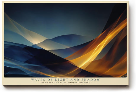 Paul Sinus Wandbild 120x80cm abstrakte Lichtwellen moderne Fluid Kunst blau gold dynamische Formen stilvolle Wanddekoration fuer Wohnzimmer Büro