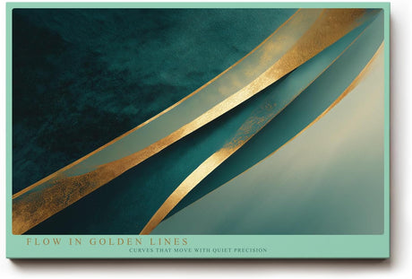 Paul Sinus Wandbild 120x80cm abstrakte Linienkunst gold tuerkis moderne Design Kunst grosses Kunstbild stilvolle Wanddekoration fuer Wohnzimmer Büro