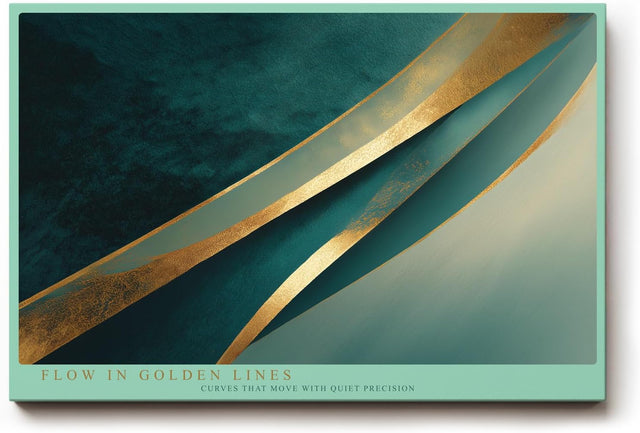 Paul Sinus Wandbild 120x80cm abstrakte Linienkunst gold tuerkis moderne Design Kunst grosses Kunstbild stilvolle Wanddekoration fuer Wohnzimmer Büro