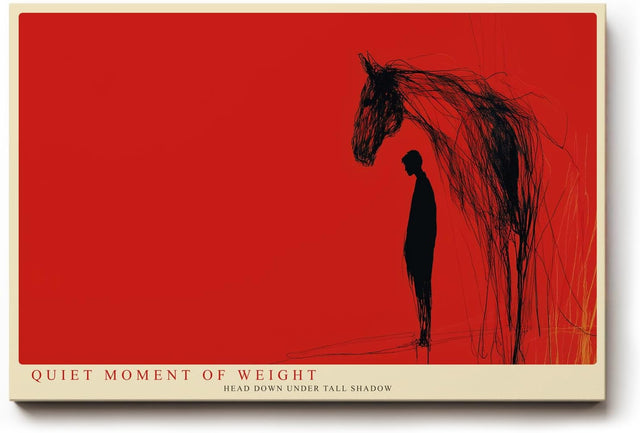Paul Sinus Wandbild 120x80cm abstrakte Pferd und Mensch Illustration rotes Kunstposter moderne symbolische Kunst Wanddekoration fuer Wohnzimmer Büro Atelier
