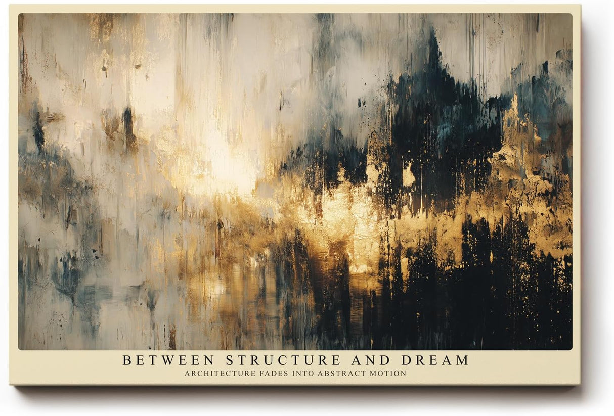 Paul Sinus Wandbild 120x80cm abstrakte Stadtlandschaft modern gold grau Kunst Kunstdruck grosses Kunstbild elegante Wanddekoration fuer Wohnzimmer Büro Flur