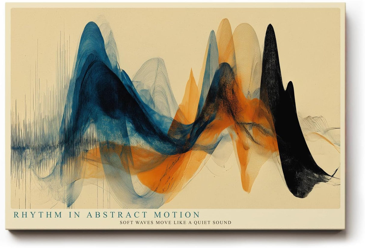 Paul Sinus Wandbild 120x80cm abstrakte Wellenformen modern blau orange dynamische Kunst Kunstdruck grosses Kunstbild moderne Wanddekoration fuer Wohnzimmer Büro