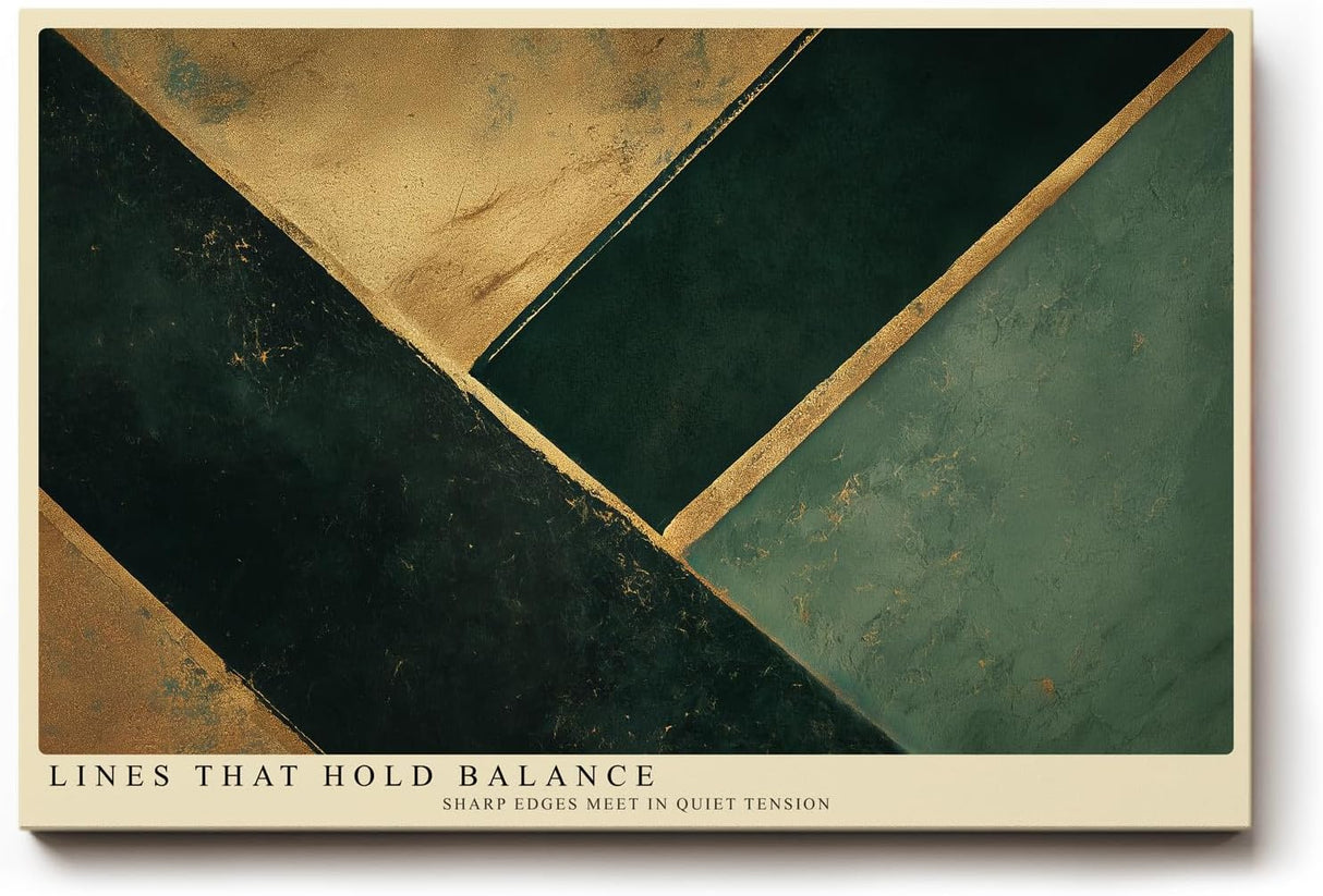 Paul Sinus Wandbild 120x80cm abstrakte geometrische Kunst gruen gold modern minimalistisch Linien Design Kunstdruck grosses Wandbild 120x80cm elegante Wanddekoration fuer Wohnzimmer Büro