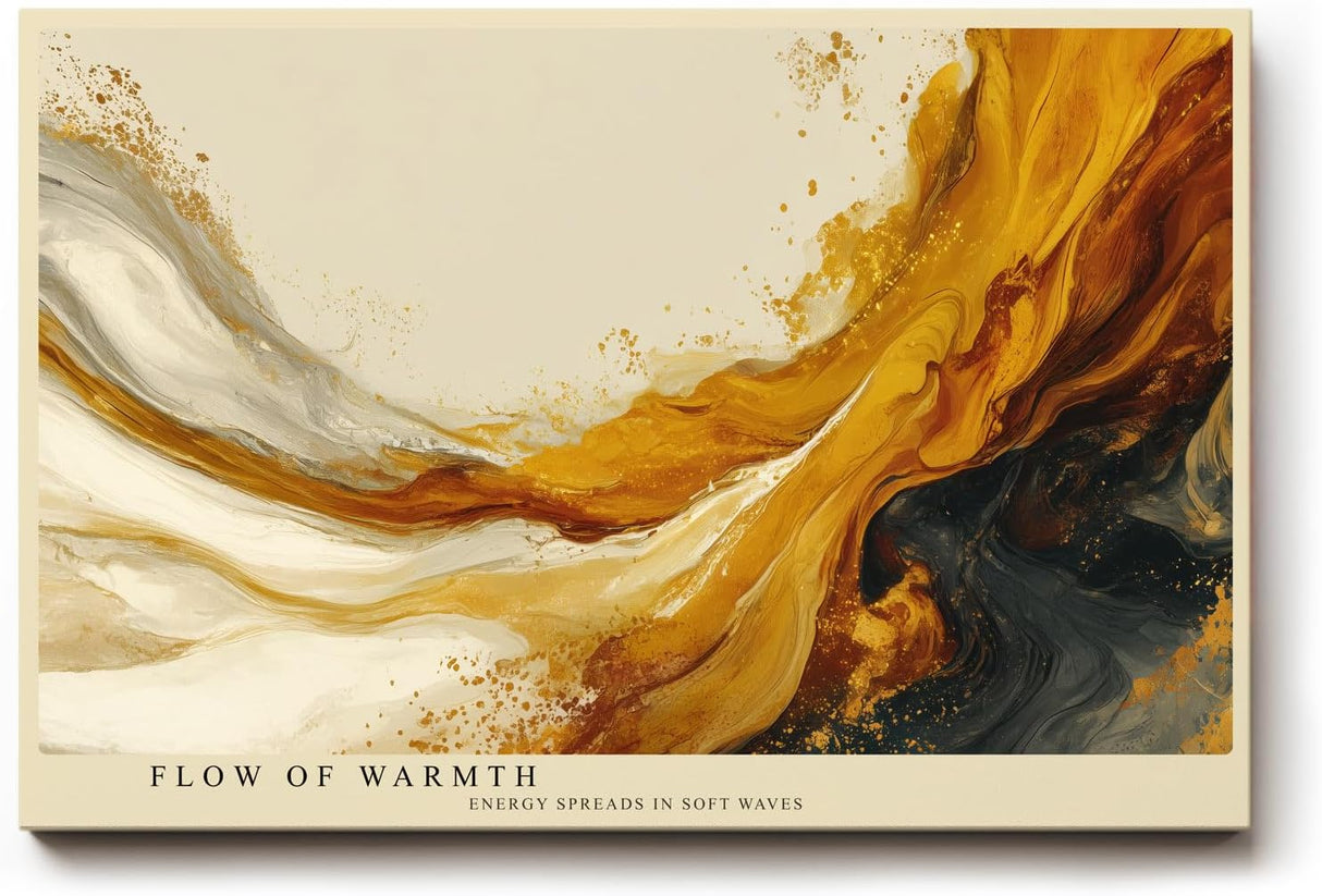 Paul Sinus Wandbild 120x80cm abstrakte goldene Farbbewegung moderne Fluid Art warmes Kunstbild mit weiss und schwarz stilvolle Wanddekoration fuer Wohnzimmer Büro