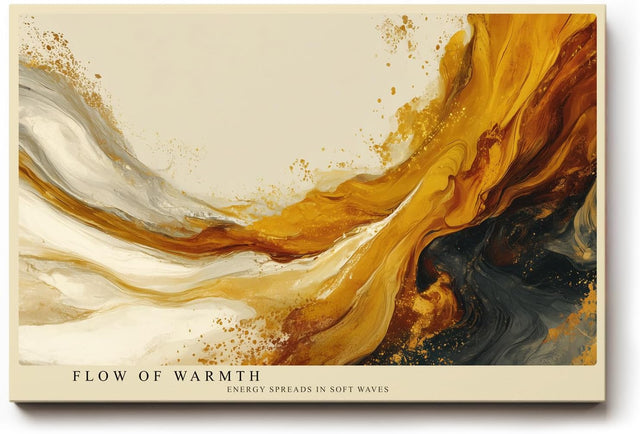 Paul Sinus Wandbild 120x80cm abstrakte goldene Farbbewegung moderne Fluid Art warmes Kunstbild mit weiss und schwarz stilvolle Wanddekoration fuer Wohnzimmer Büro