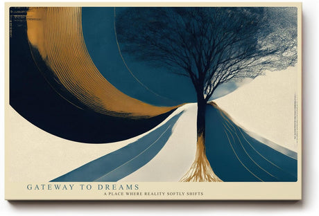 Paul Sinus Wandbild 120x80cm abstrakter Baum moderne Landschaft Kunst blau gold grafisches Design stilvolle Wanddekoration fuer Wohnzimmer Büro