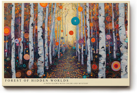 Paul Sinus Wandbild 120x80cm abstrakter Birkenwald bunt modern mystischer Wald Kunstdruck grosses Wandbild 120x80cm kreative Natur Wanddekoration fuer Wohnzimmer Büro