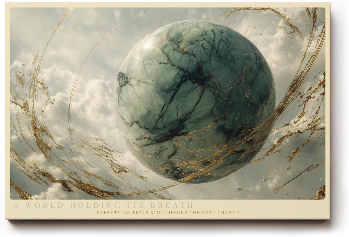 Paul Sinus Wandbild 120x80cm abstrakter Planet im Himmel moderne kosmische Kunst in Grau Gruen und Gold stilvolle Wanddekoration fuer Wohnzimmer Büro