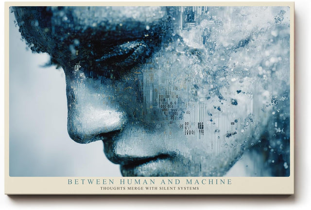 Paul Sinus Wandbild 120x80cm abstraktes Gesicht Technologie Kunst futuristisches Portraet blau digitale Struktur moderne Wanddekoration fuer Wohnzimmer Büro