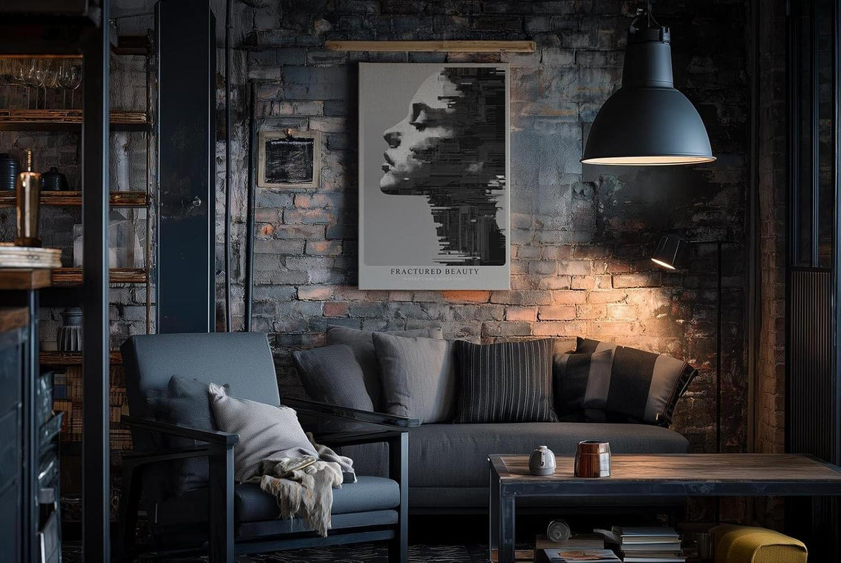 Paul Sinus Wandbild in 40x60cm abstraktes Porträt im digitalen Pixelund Linienstil – modernes Kunstmotiv in Schwarz-Weiß