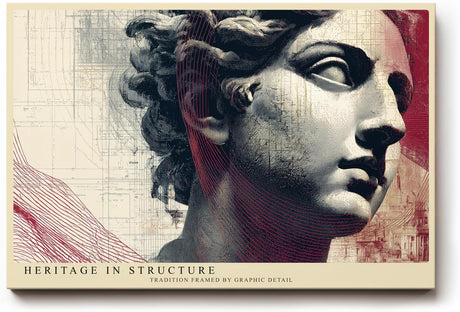 Paul Sinus Wandbild 120x80cm antike Skulptur mit grafischen Linien moderne Kunst Collage in Grau Rot Beige Leinwand Wanddekoration fuer Wohnzimmer Büro