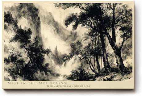 Paul Sinus Wandbild 120x80cm asiatische Landschaft Tuschemalerei Berge Nebel Kunstdruck grosses Wandbild 120x80cm ruhige Wanddekoration fuer Wohnzimmer Büro