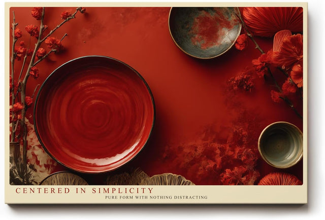 Paul Sinus Wandbild 120x80cm asiatische Stillleben Kunst rot minimalistische Komposition moderne Zen Dekoration grosses Kunstbild stilvolle Wanddekoration fuer Wohnzimmer Esszimmer Kueche Büro