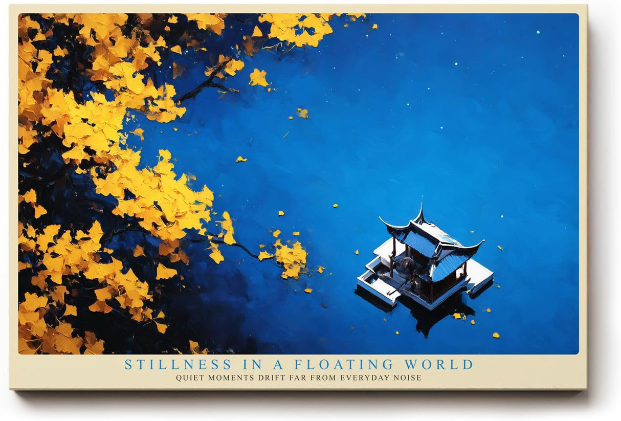 Paul Sinus Wandbild 120x80cm asiatischer Pavillon auf Wasser ruhige Herbstlandschaft Zen Kunst stilvolle Wanddekoration fuer Wohnzimmer Büro
