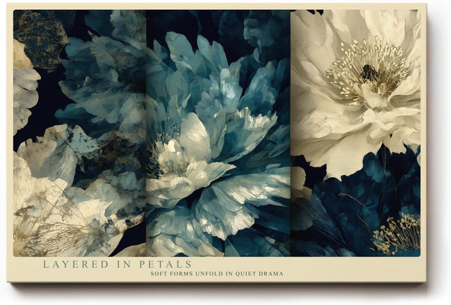 Paul Sinus Wandbild 120x80cm blaue Blumen abstrakte florale Kunst moderne Blumenmalerei elegante Wanddekoration fuer Wohnzimmer Büro