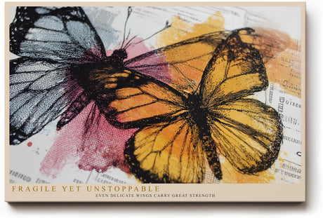 Paul Sinus Wandbild 120x80cm bunte Schmetterlinge moderne Mixed Media Kunst mit orange gelben Fluegeln stilvolle Wanddekoration fuer Wohnzimmer Büro