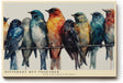 Paul Sinus Wandbild 120x80cm bunte Voegel auf Draht moderne Aquarell Kunst farbenfrohe Tierillustration harmonische Wanddekoration fuer Wohnzimmer Büro