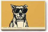 Paul Sinus Wandbild 120x80cm cooler Hund mit Sonnenbrille Illustration Pop Art Tiermotiv gelb schwarz modernes Humor Kunstbild stilvolle Wanddekoration für Wohnzimmer Küche Büro