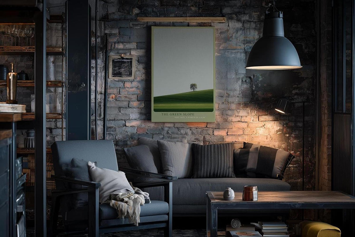 Paul Sinus Wandbild in 40x60cm einzelner Baum auf grüner Hügellandschaft – minimalistisches Naturmotiv für moderne Raumgestaltung