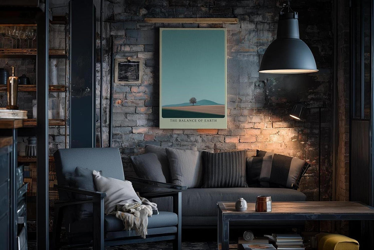 Paul Sinus Wandbild in 40x60cm einzelner Baum vor weiter Landschaft – minimalistisches Naturmotiv mit harmonischer Farbgebung