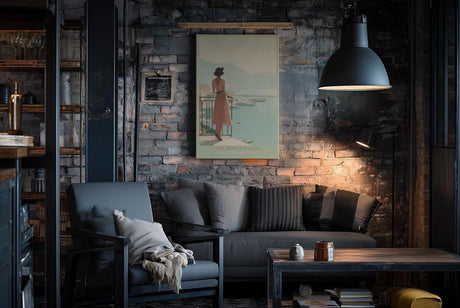 Paul Sinus Wandbild in 40x60cm elegante Frau mit Blick auf Yachthafen von Monaco in pastelligen Farben – stilvolles Retro-Reiseposter für zeitlose Wohnakzente