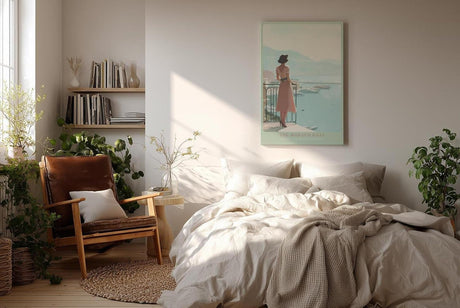 Paul Sinus Wandbild in 40x60cm elegante Frau mit Blick auf Yachthafen von Monaco in pastelligen Farben – stilvolles Retro-Reiseposter für zeitlose Wohnakzente