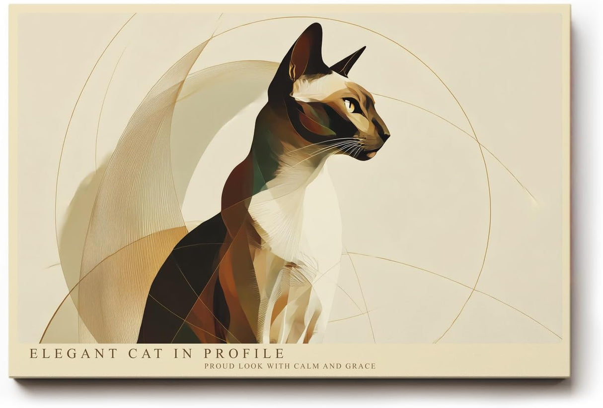 Paul Sinus Wandbild 120x80cm elegante Katze Profil moderne Tierkunst minimalistische Linien warme Naturfarben Kunstdruck stilvolle Wanddekoration fuer Wohnzimmer Schlafzimmer Büro
